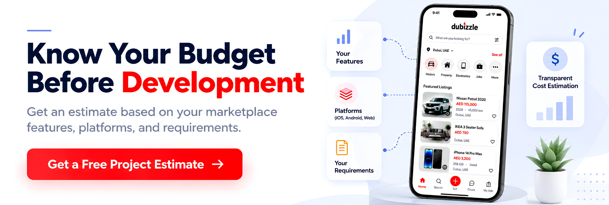 Marketplace app development cost estimate CT